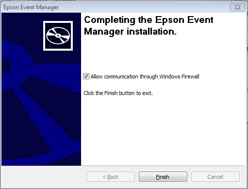 Completing the Epson Event Manager installation