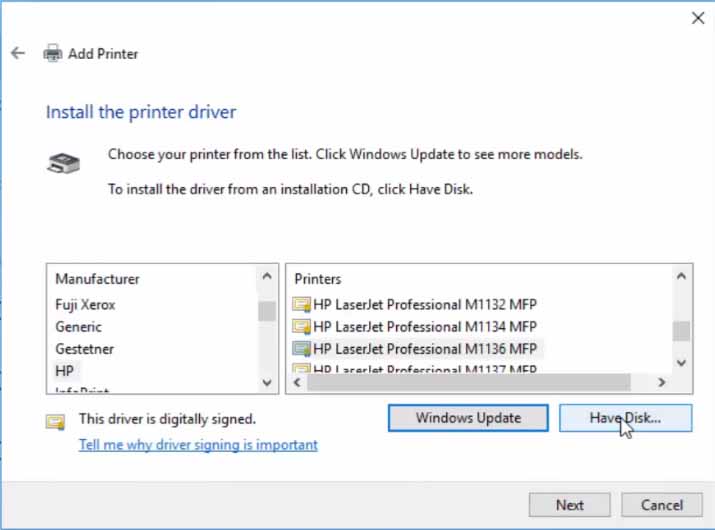 Install the printer driver