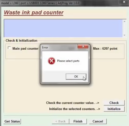error please select parts Initialize the selected counters