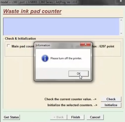 reset Ink Pad Counter berhasil