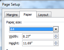 page setup paper size microsoft word