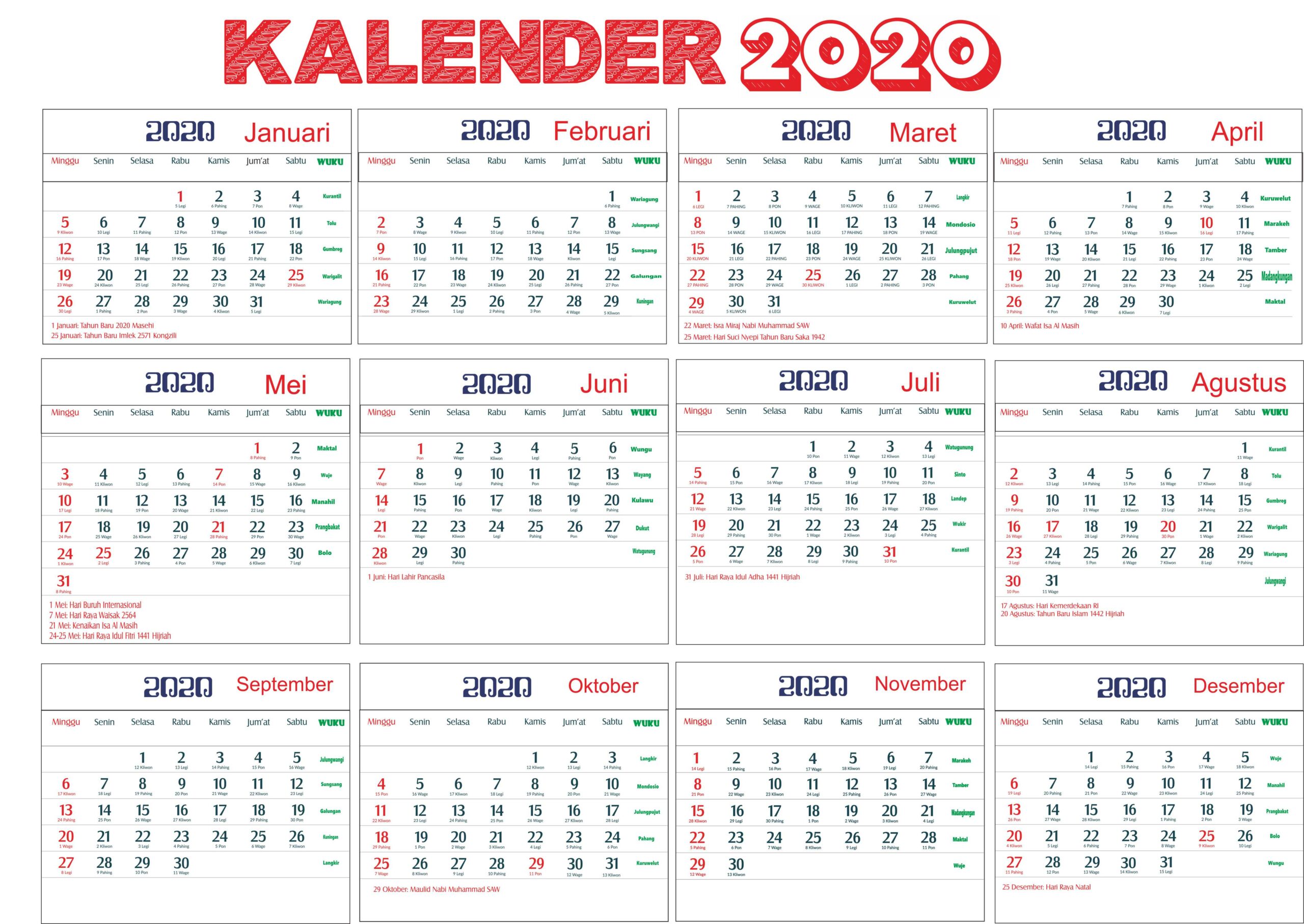 Kalender 2020 Lengkap Dengan Hari Libur Nasional Dan Cuti Bersama -  Azkadina.Com