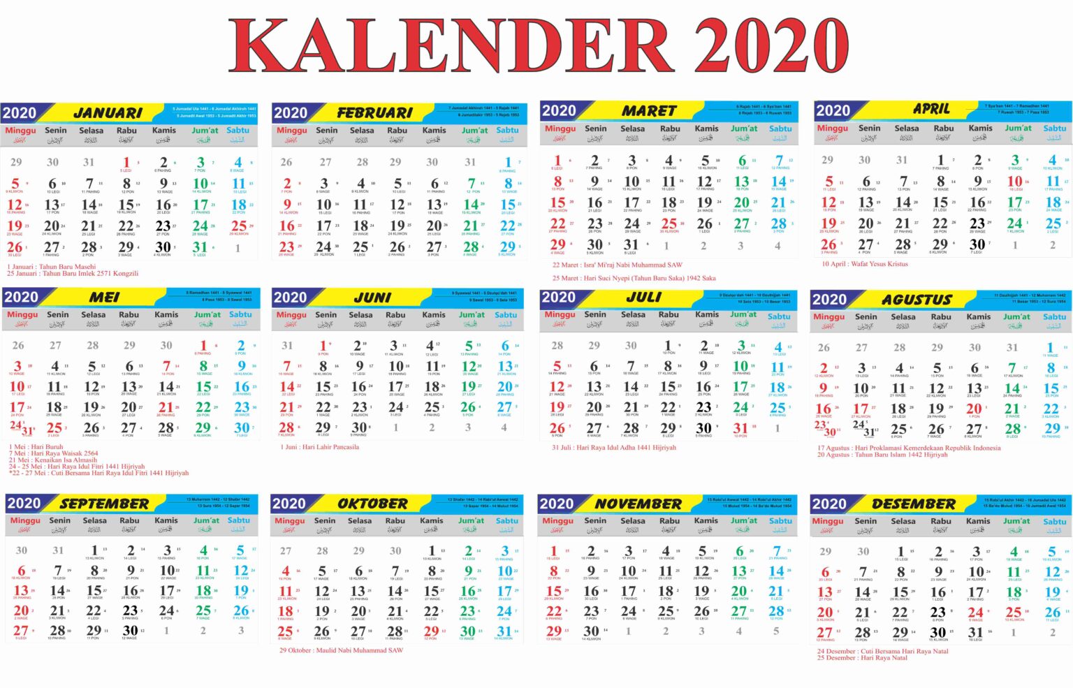 Download Kalender 2020 Indonesia PDF Lengkap - Azkadina.com