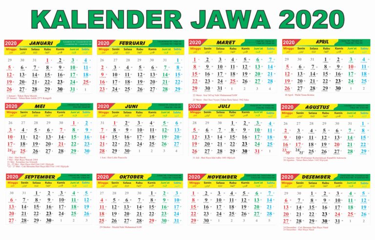 kalender jawa 2020 lengkap 12 Bulan - Azkadina.com