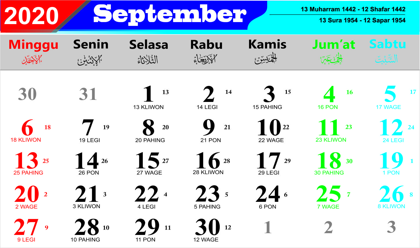  Kalender  Bulan  September  2021  Lengkap Hari Libur Nasional