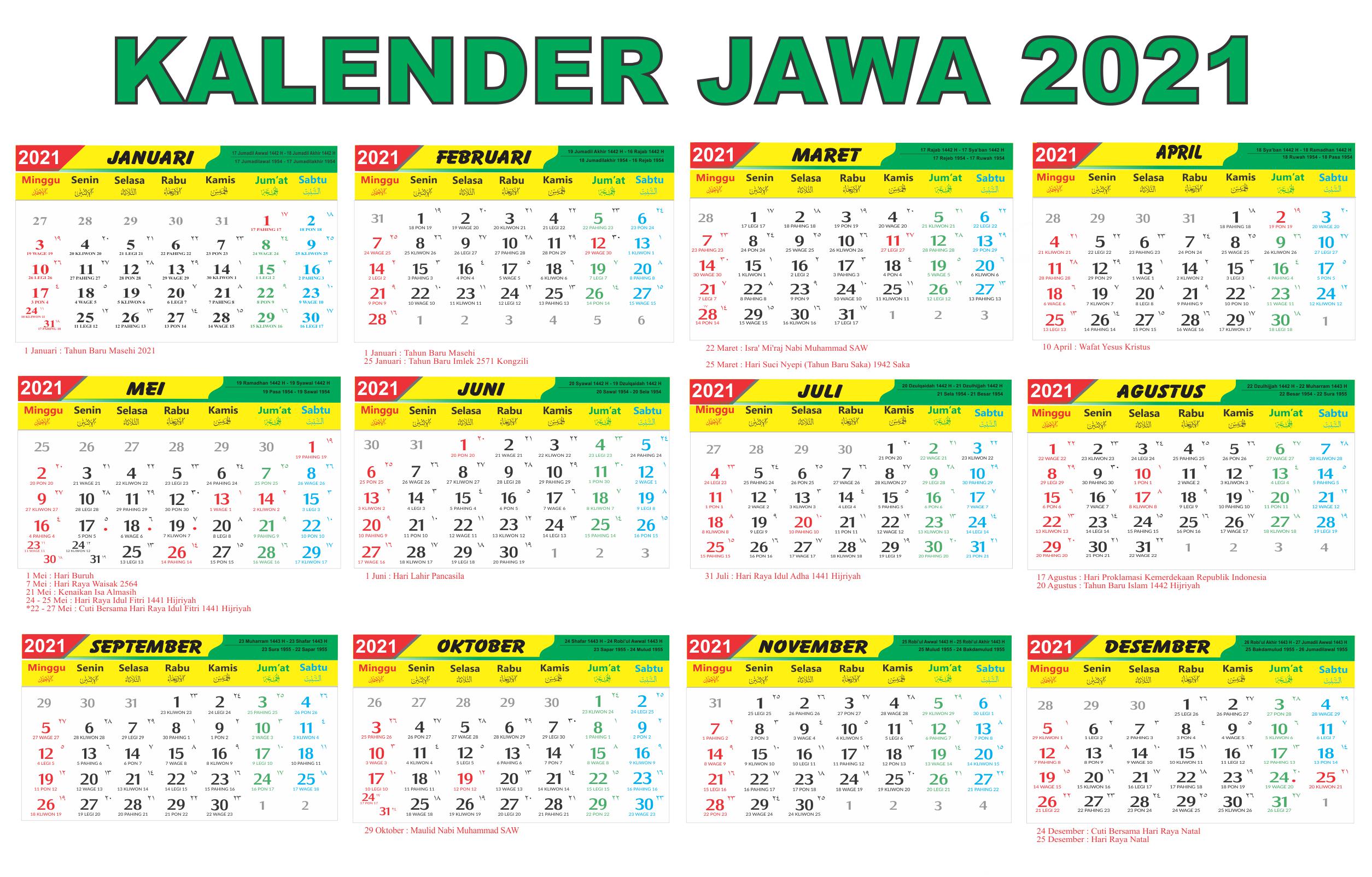 Lengkap januari 2021 kalender jawa Kalender Bulan