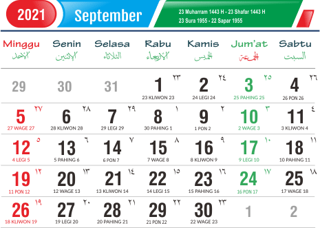 Kalender Bulan September Tahun 2021 Lengkap Hijriyah Dan Jawa