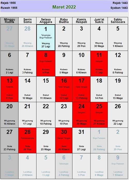 April bulan kalender 2022 jawa Kalender Jawa