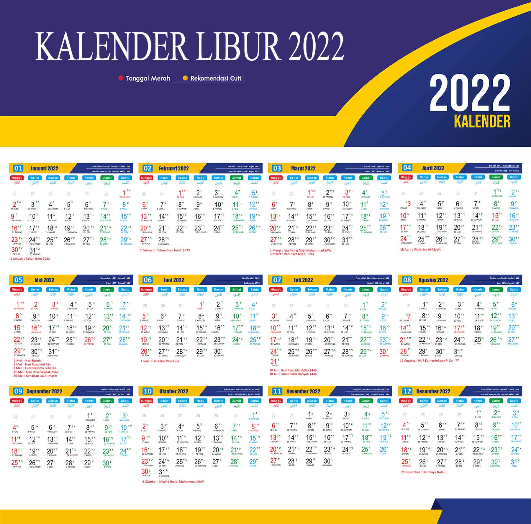 Kalender 2022 Indonesia dan Rekomendasi Liburannya
