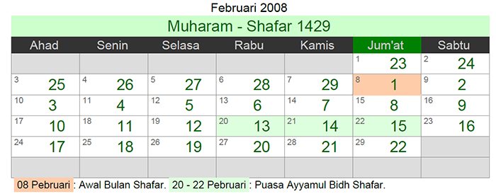 kalender hijriyah februari 2008