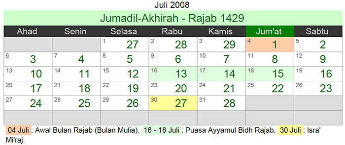 kalender hijriyah juli 2008