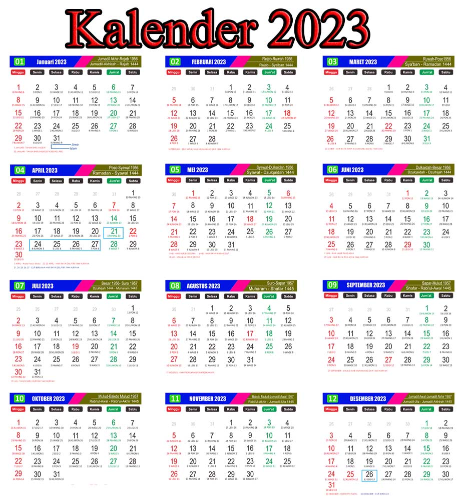 Kalender 2023 Format CDR JPG pdf Lengkap Tanggal Merah 2023 Gratis