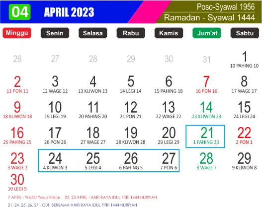 Kalender april 2023 lengkap