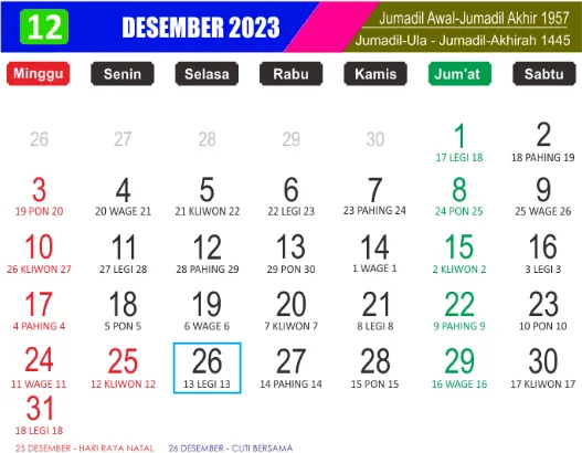 Kalender desember 2023 lengkap