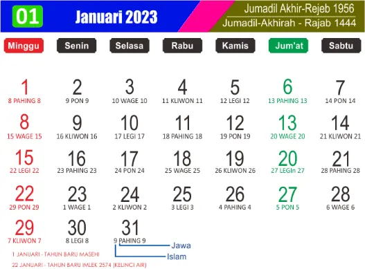 Kalender januari 2023 lengkap
