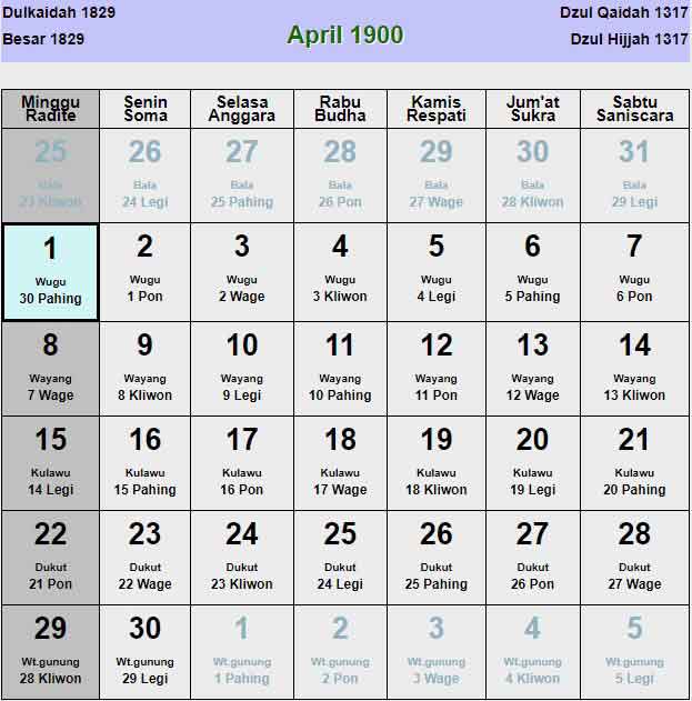 Kalender-jawa-april-1900