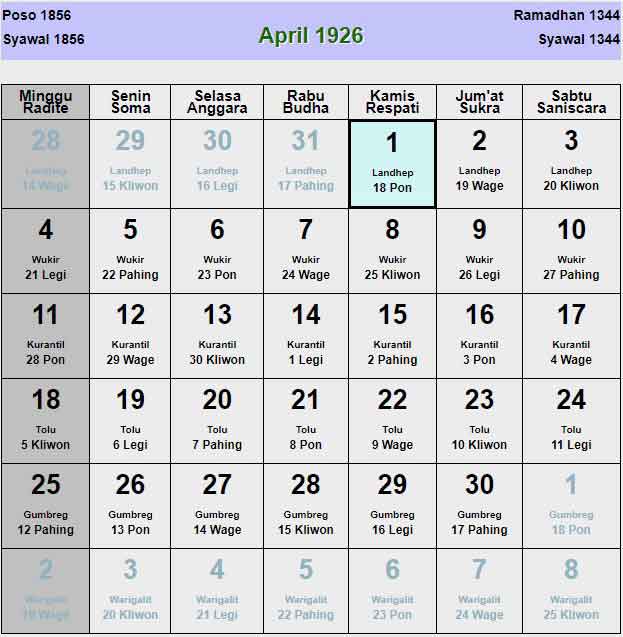 Kalender-jawa-april-1926