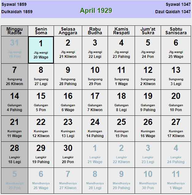 Kalender-jawa-april-1929