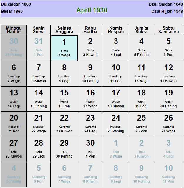 Kalender-jawa-april-1930