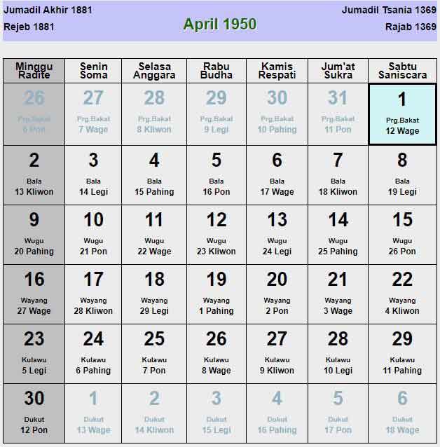 Kalender-jawa-april-1950