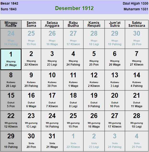 Kalender-jawa-desember-1912