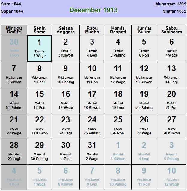 Kalender-jawa-desember-1913