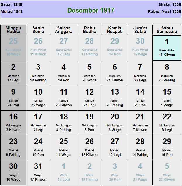 Kalender-jawa-desember-1917