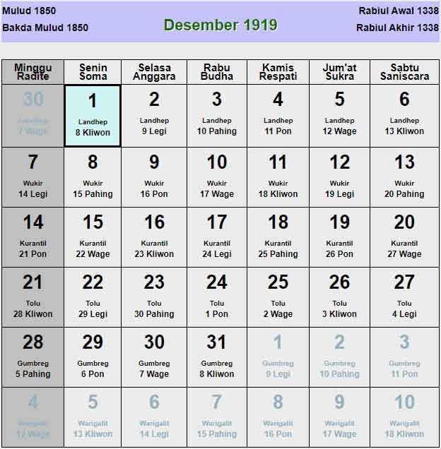 Kalender-jawa-desember-1919