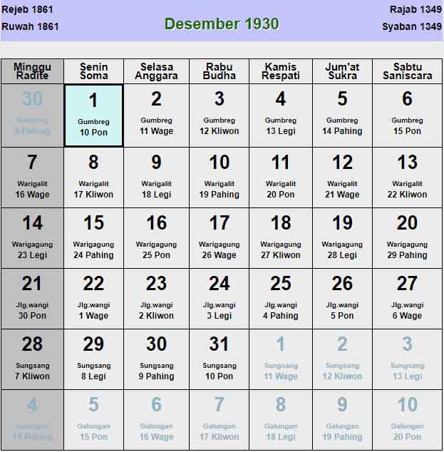 Kalender-jawa-desember-1930