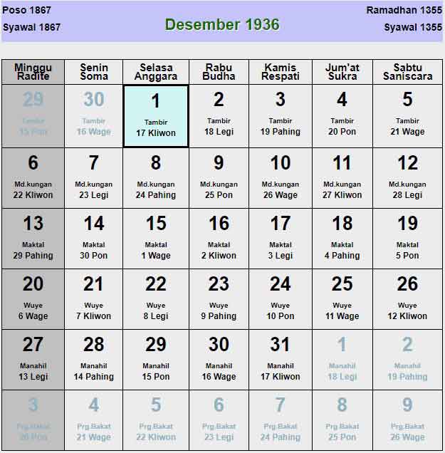 Kalender-jawa-desember-1936