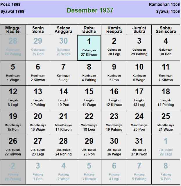 Kalender-jawa-desember-1937