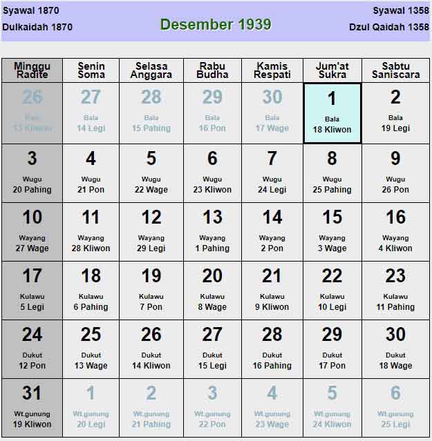 Kalender-jawa-desember-1939