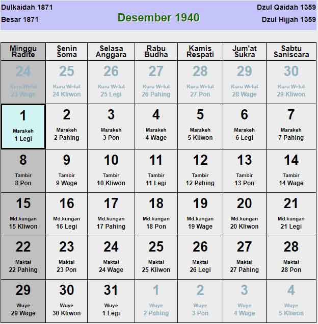 Kalender-jawa-desember-1940