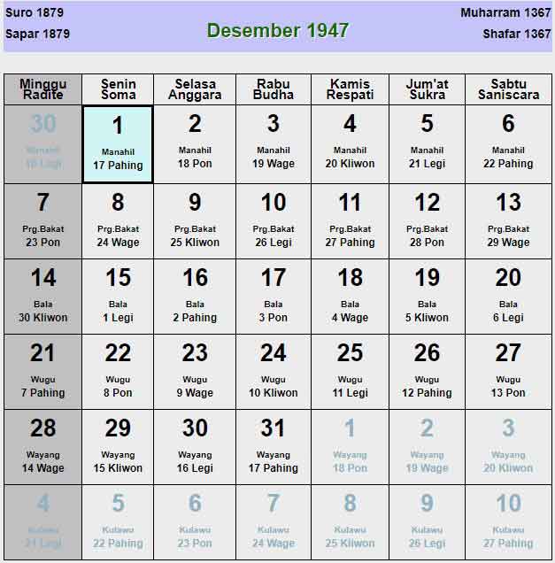Kalender-jawa-desember-1947