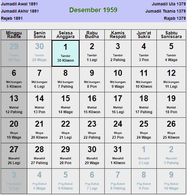 Kalender-jawa-desember-1959