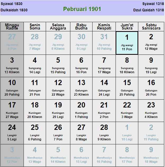 Kalender-jawa-februari-1901