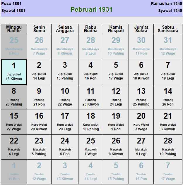 Kalender-jawa-februari-1931