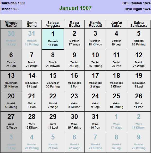 Kalender-jawa-januari-1907