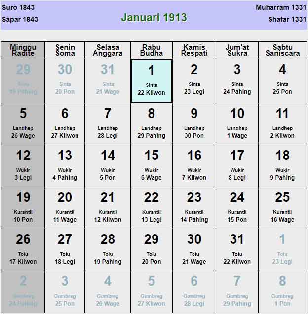 Kalender-jawa-januari-1913