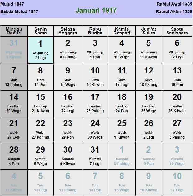 Kalender-jawa-januari-1917