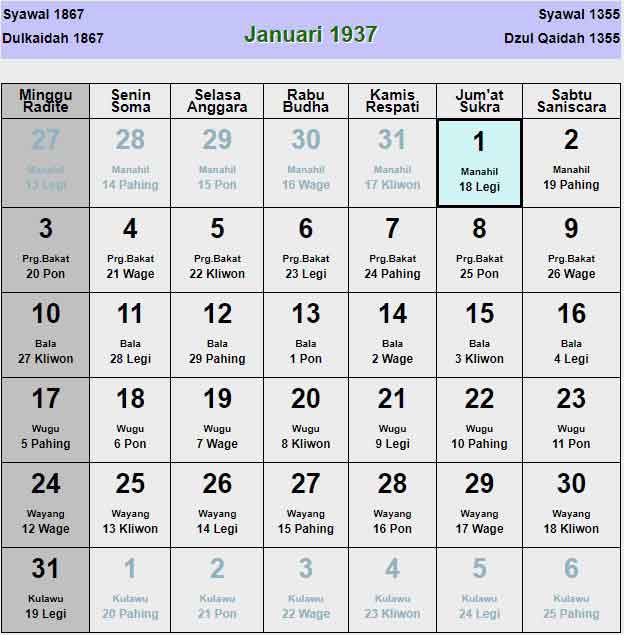 Kalender-jawa-januari-1937