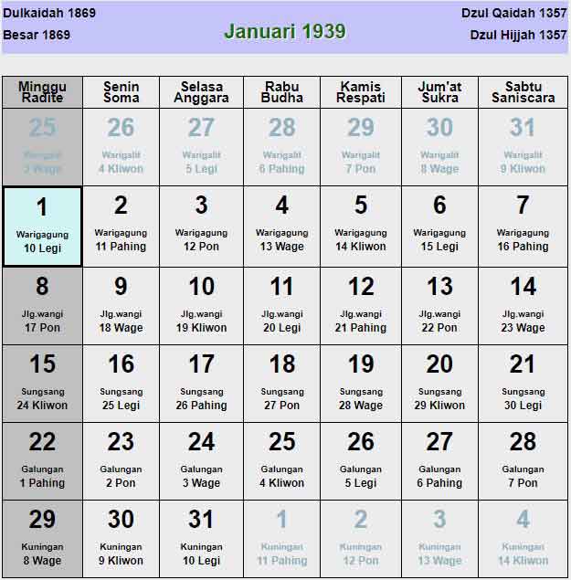 Kalender-jawa-januari-1939