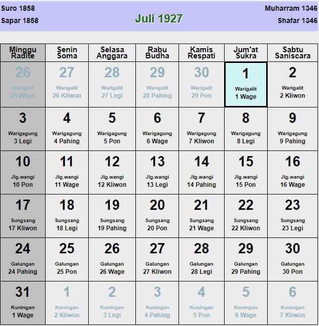 Kalender-jawa-juli-1927