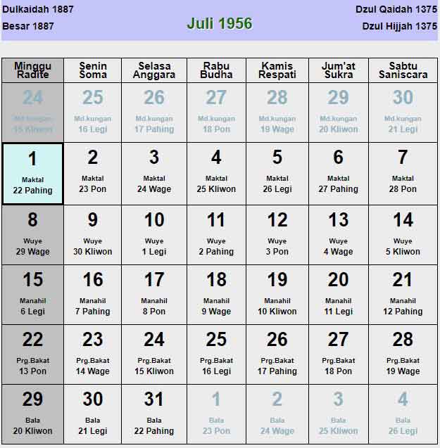 Kalender-jawa-juli-1956