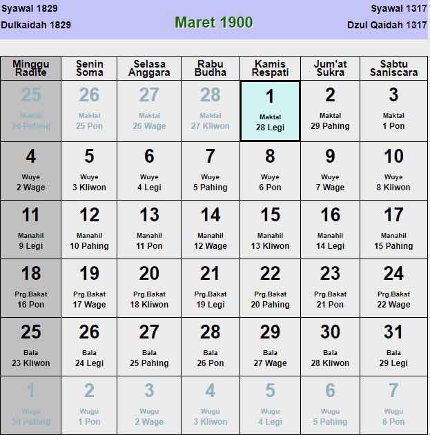 Kalender-jawa-maret-1900