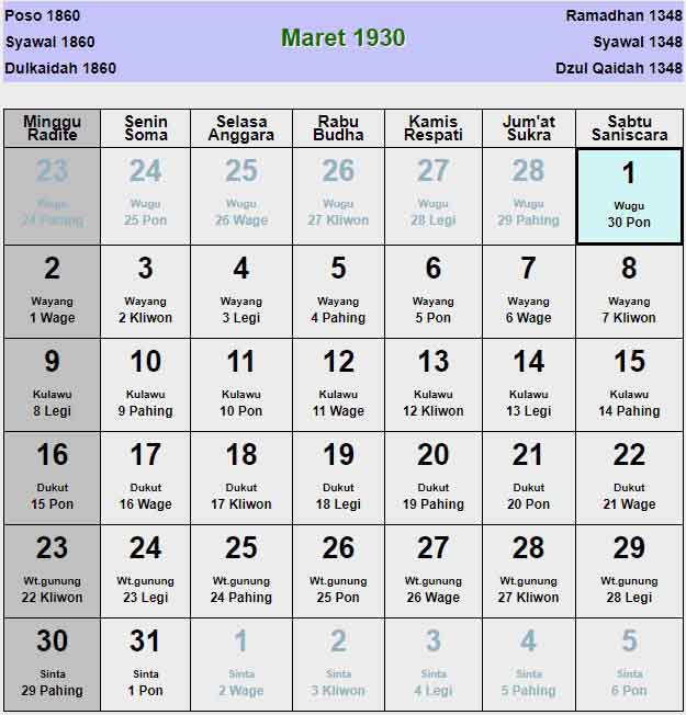 Kalender-jawa-maret-1930