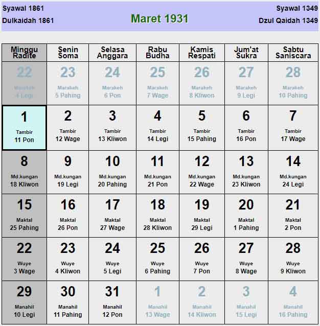 Kalender-jawa-maret-1931
