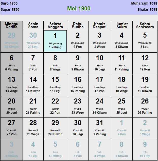Kalender-jawa-mei-1900