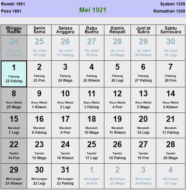 Kalender-jawa-mei-1921