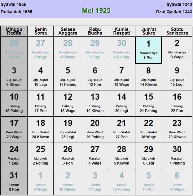Kalender-jawa-mei-1925